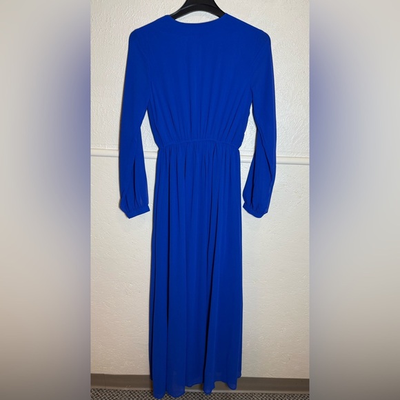Lulus Cobalt Blue Long Sleeve Maxi Dress Front Slit Size S NWT - Picture 8 of 12